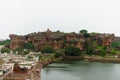 Beautiful view of Badami rockcut cave temples,with agasthya lake,India.