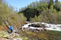 Beautiful view on the Baggfossen waterfall in Kobbelv, Nordland, Norway