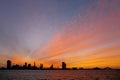 Bahrain skyline and golden sky at sunset, HDR Royalty Free Stock Photo