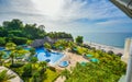 Beautiful view from the balcony to the beach and sea at a Beach resort. Royalty Free Stock Photo