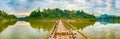 Beautiful view of a bamboo bridge. Laos landscape. Panorama