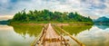 Beautiful view of a bamboo bridge. Laos landscape. Panorama Royalty Free Stock Photo