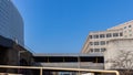 Beautiful view of Barcelona Sants train station with a clear blue sky background