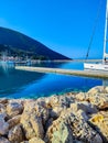 Beautiful view of the bay with boat and yacht and traditional house, Royalty Free Stock Photo