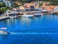 Beautiful view of the bay with boat and yacht and traditional house, Royalty Free Stock Photo