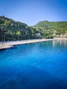 Beautiful view of the bay with boat and yacht and traditional house, Royalty Free Stock Photo