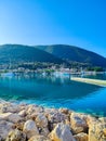 Beautiful view of the bay with boat and yacht and traditional house, Royalty Free Stock Photo