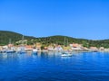 Beautiful view of the bay with boat and yacht and traditional house, Royalty Free Stock Photo