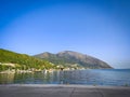 Beautiful view of the bay with boat and yacht and traditional house, Royalty Free Stock Photo