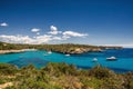 Beautiful view of the bay with turquoise water in Cala Mondrago National Park on Mallorca island, Spain. Royalty Free Stock Photo