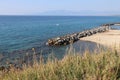 Beautiful view of the beach and breakwater from the hill in the vicinity of the Calabrian town of Pizzo, Italy