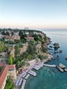 Beautiful view of beach chairs and resort in Antalya, Turkey during sunrise Royalty Free Stock Photo