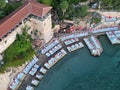 Beautiful view of beach chairs and resort in Antalya, Turkey during sunrise Royalty Free Stock Photo