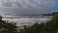 Beautiful view of beach at Florencia Bay with rough sea and waves in Pacific Rim National Park on Vancouver Island, Canada. Royalty Free Stock Photo