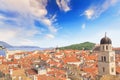 Beautiful view of the bell tower and the island of Lokrum in the old town of Dubrovnik, Croatia Royalty Free Stock Photo