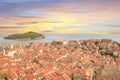 Beautiful view of the bell tower and the island Lokrum in the old town of Dubrovnik, Croatia Royalty Free Stock Photo