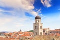 Beautiful view of the bell tower and the island of Lokrum in the old town of Dubrovnik, Croatia Royalty Free Stock Photo