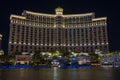 Beautiful view of Bellagio casino hotel on Strip in Las Vegas in night. Las Vegas. Nevada. Royalty Free Stock Photo