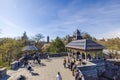 Beautiful view of Belvedere Castle in Central Park, New York City, where people admire the landmarks on a sunny spring day. Royalty Free Stock Photo