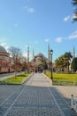 beautiful view Blue Mosque of Turkey (Sultanahmet Camii), view from parkside, Istanbul