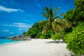 Beautiful view with blue sky and clouds, blue sea and white sand beach with coconut tree on Similan island Royalty Free Stock Photo