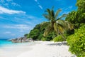 Beautiful view with blue sky and clouds, blue sea and white sand beach with coconut tree on Similan island Royalty Free Stock Photo