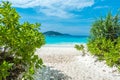 Beautiful view with blue sky and clouds, blue sea and white sand beach on Similan island Royalty Free Stock Photo