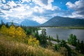 The Vermilion Lakes are a series of lakes located immediately west of Banff, Alberta, in the Canadian Rocky Mountains. Royalty Free Stock Photo