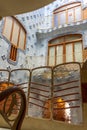 Beautiful view of the blue tiles inside Casa Batllo of Gaudi
