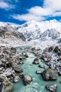 Beautiful view of the blue turquoise river in Hooker Valley track. Mount Cook National Park