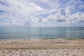 Beautiful view of blue water of Atlantic Ocean on coast of sandy beach Miami Beach. Royalty Free Stock Photo