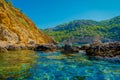 Beautiful view of the blue water and a beautiful blue sky, in Port D Andratx, located in Mallorca balearic islands