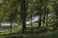 Beautiful view of the Boite river with open sediment from rosk and mountain in Cortina d`Ampezzo, Dolomite mountains, Alps