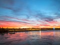 Beautiful view of Bordeaux city and the garonne river with amazing dramatic sunset sky. Royalty Free Stock Photo