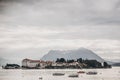 Beautiful view on Borromean Islands  and boats on lake from Stresa, vacation in Italy. Isole Borromee on Lago Maggiore in sunny Royalty Free Stock Photo