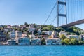 Beautiful view of Bosphorus bridge cross the Bosphorus strait, with beautiful buildings on the bank of the strait  in Istanbul Royalty Free Stock Photo