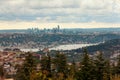 Beautiful view of bosporus, skyscrapers, buildings and coast in Istanbul in a cloudy day. Urbanization concept