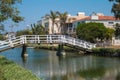 Beautiful view of a bridge across the canals of Venice Beach in California Royalty Free Stock Photo
