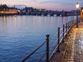 Beautiful view of a bridge over the Maas river in the evening in Maastricht, Netherlands. Royalty Free Stock Photo
