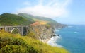 Beautiful view of bridge over mountain coastline. Royalty Free Stock Photo