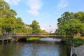 Beautiful view on bridge over river in Uppsala town, Europa,