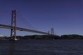 Beautiful view of the Bridge 25th of April over the river Tagus in the heart of Lisbon in Portugal. Small sailing boat and fishing Royalty Free Stock Photo