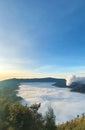 The beautiful view of the bromo tourist fog crater, very beautiful to look at at sunrise