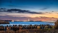 Beautiful view from Brooklyn Bridge Park at twilight time Royalty Free Stock Photo