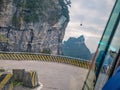 Beautiful view on the bus on tongtian road moving from tianmen mountain heaven gate cave on tianmen mountain national park