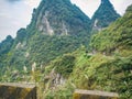 Beautiful view on the bus on tongtian road moving from tianmen mountain heaven gate cave on tianmen mountain national park Royalty Free Stock Photo