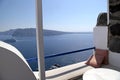 Beautiful view of the caldera from a balcony in Oia, Santorini,
