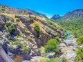 Beautiful view of the Caminito Del Rey mountain path along steep cliffs