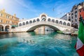 Beautiful view from the Canal Grande to the famous Rialto Bridge in Venice, Italy, Royalty Free Stock Photo