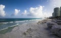 Beautiful view of the Cancun beach, where you can appreciate the turquoise blue colors of the sea, the blue of the sky with its